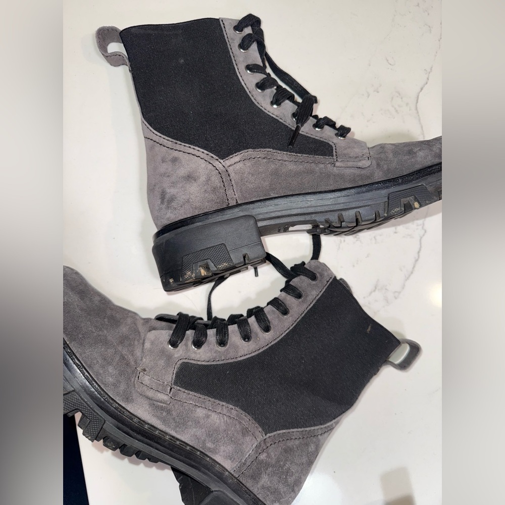 Rag & Bone Shiloh Asphalt Gray Black Suede Lace Up Lug Sole Combat Boots - Picture 9 of 12